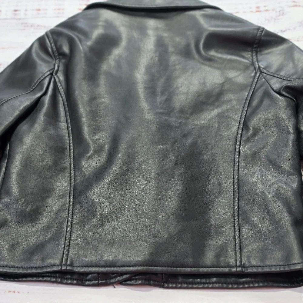 ASOS DESIGN Faux Leather Biker Jacket Womens 2 Petite Black Excellent Moto Zip